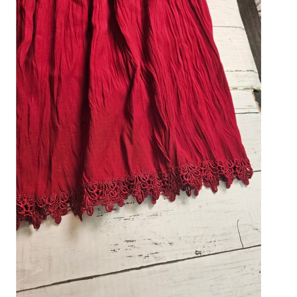 Stonebridge Broomstick Maxi Skirt XL Red Crinkle Crochet Lace Fall Boho Goth - Picture 2 of 8